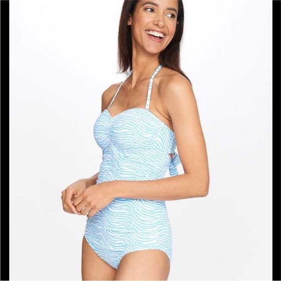 J McLaughlin Koa One Piece Swimsuit Size 6 Radio Waves Blue White NWOT - Picture 1 of 11